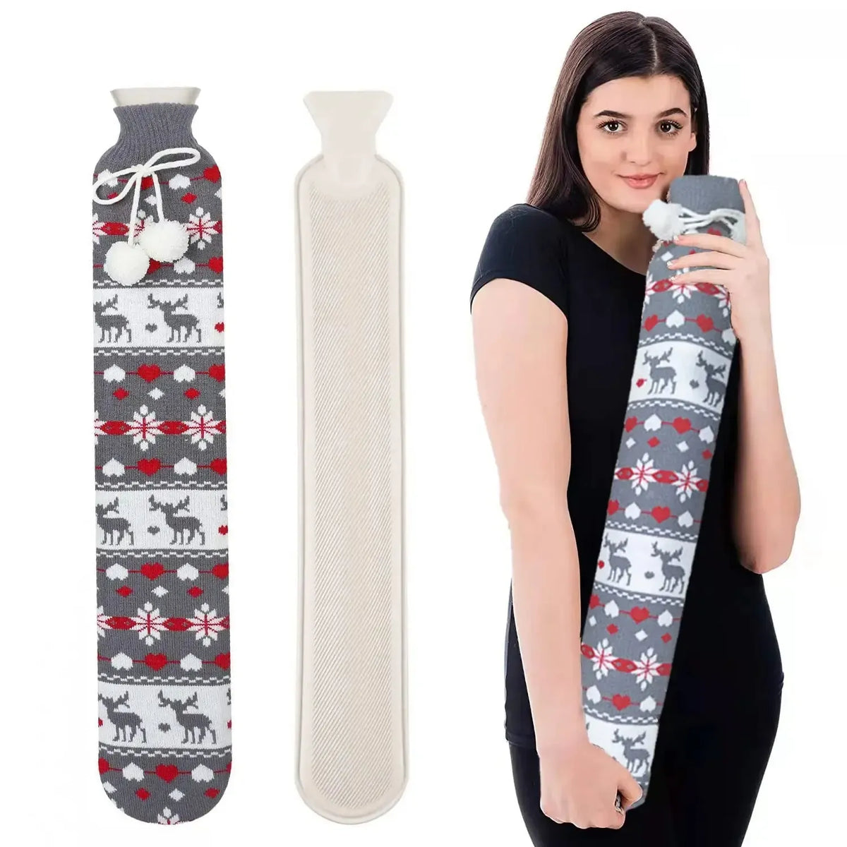 Bouillotte Longue avec Housse Tricotée 1 Litres - Soulage Cou, Dos & Lombaires