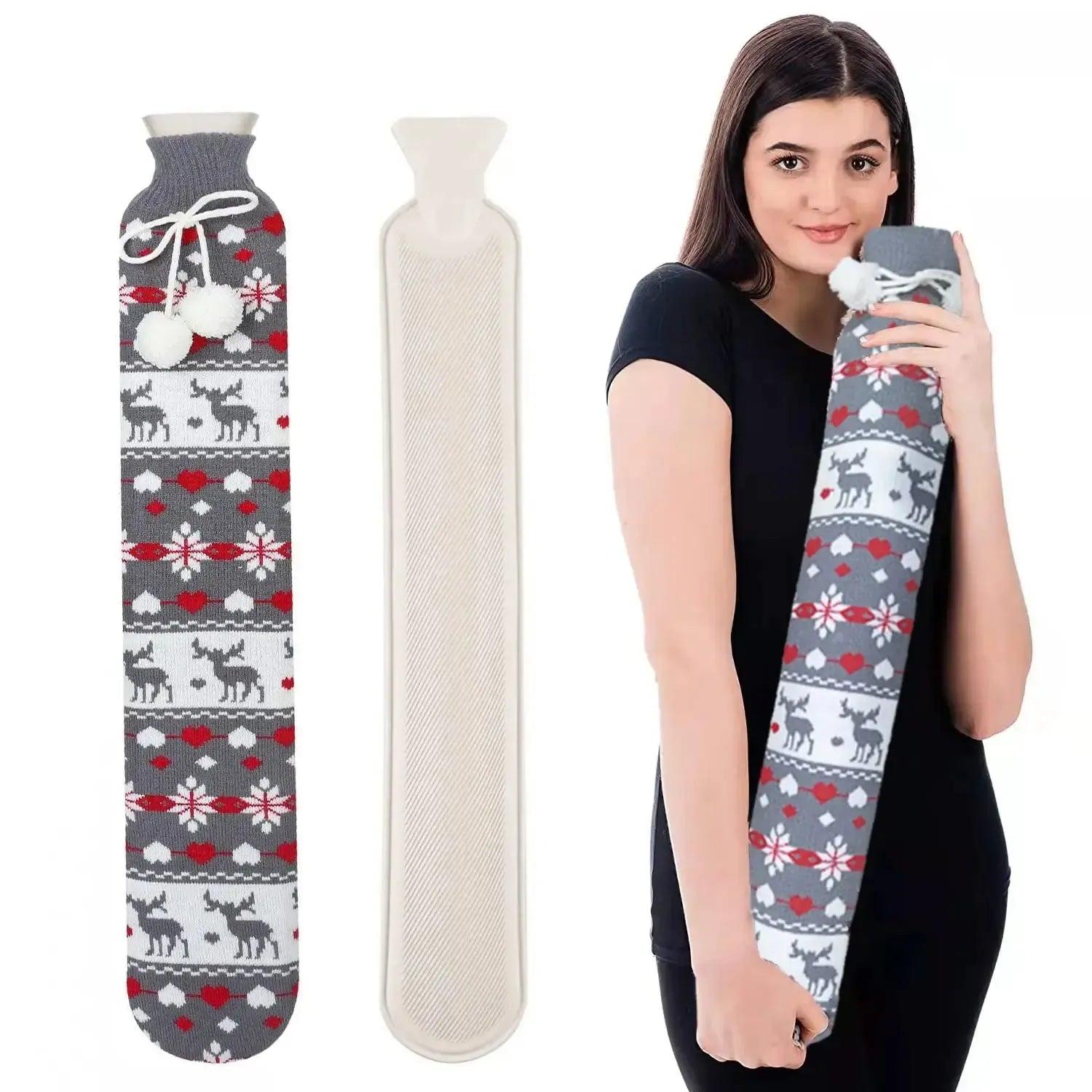 Bouillotte Longue avec Housse Tricotée 1 Litres - Soulage Cou, Dos & Lombaires