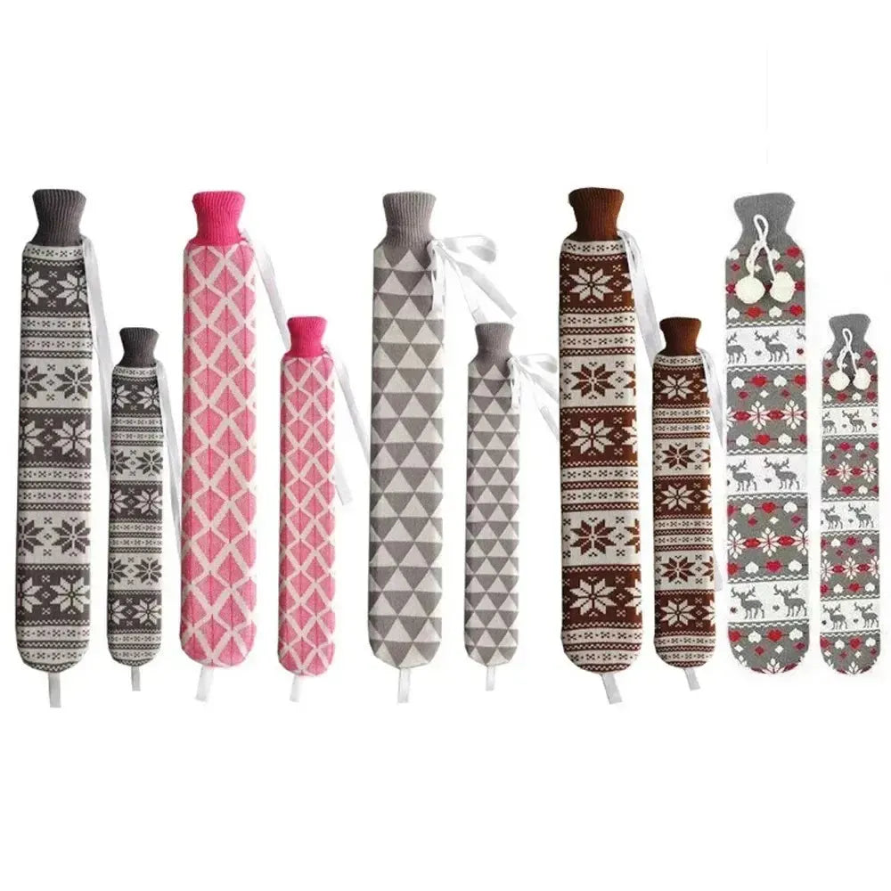 Bouillotte Longue avec Housse Tricotée 2 Litres - Soulage Cou, Dos & Lombaires