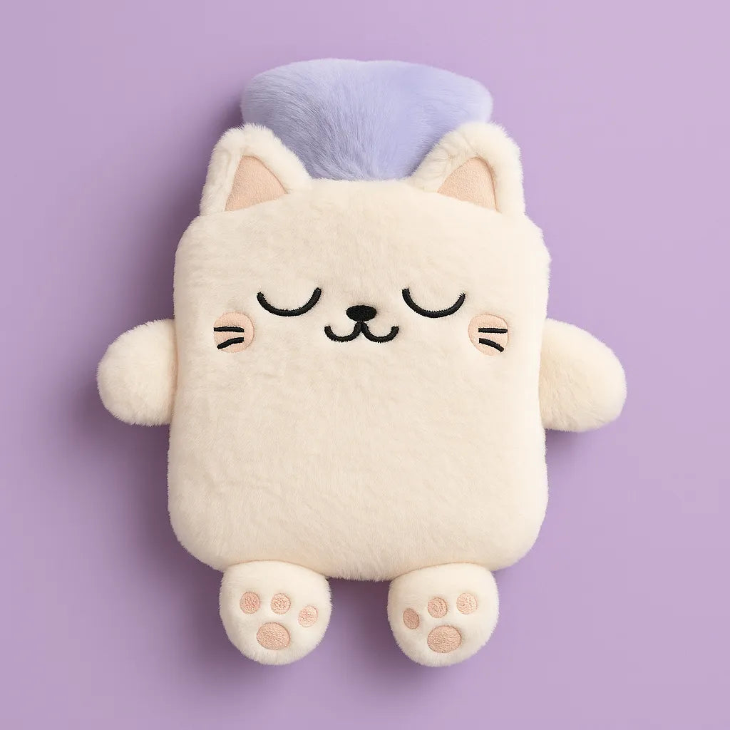 Bouillotte Peluche Chaton Lila Doux Rêve