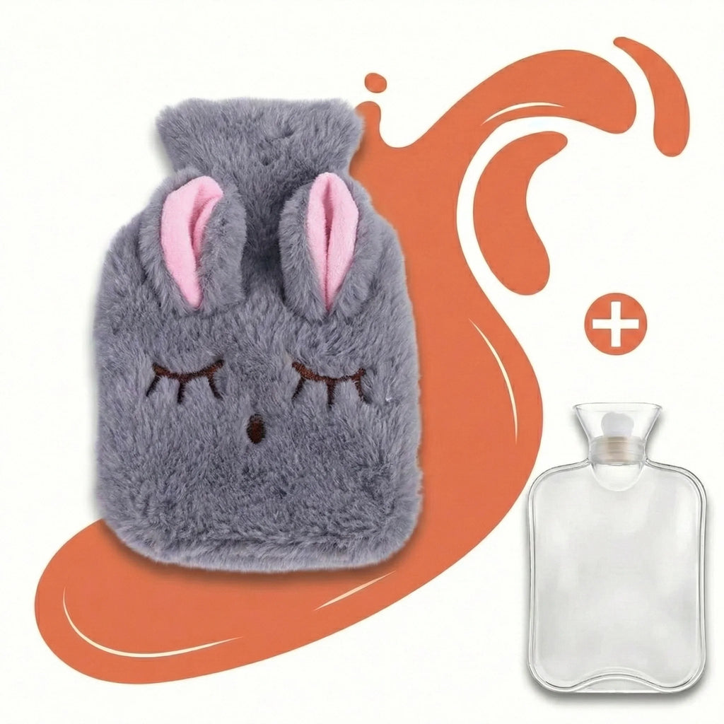 Bouillotte-Peluche-Kawaii-Lapin-Housse-Ultra-Douce-Confort-Gris-Fonce