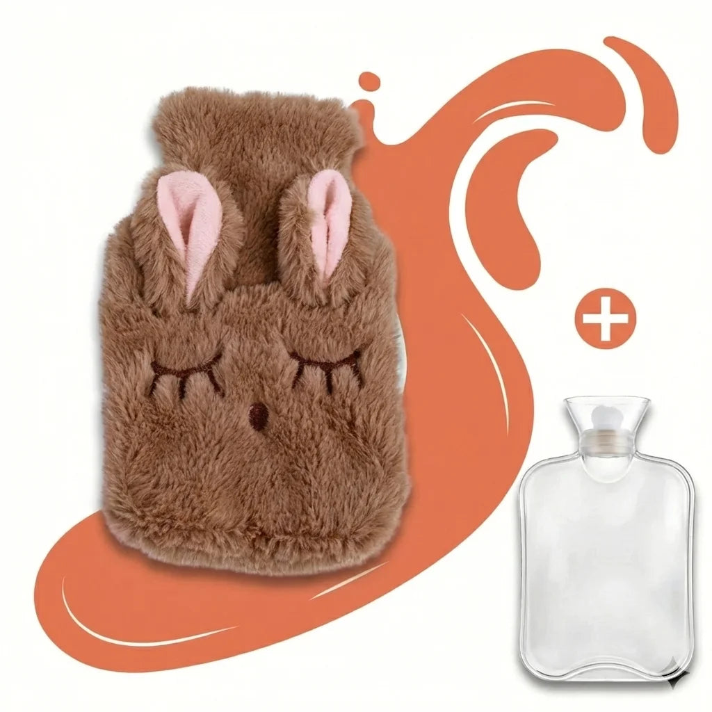 Bouillotte-Peluche-Kawaii-Lapin-Housse-Ultra-Douce-Confort-Marron