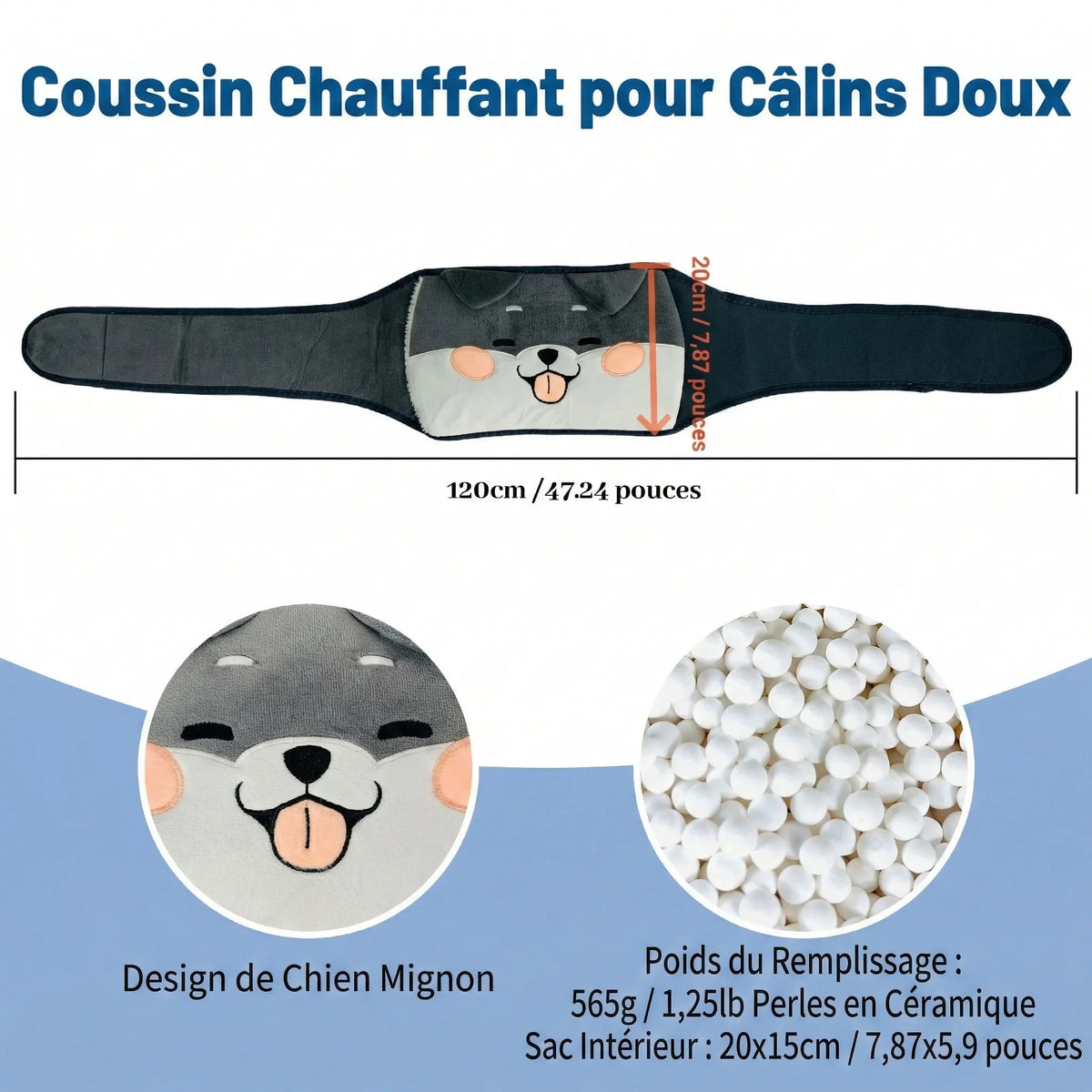 Bouillotte Micro-Ondes Ceinture Chauffante Peluche | Chien ou Chat Mignon