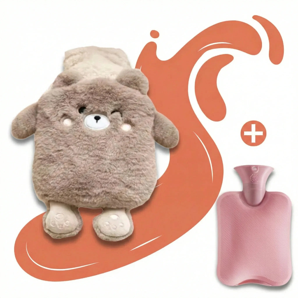 Bouillotte peluche à eau 750 ml | 4h de chaleur, animaux Kawaii (Panda, Ourson, Chiot, Chaton, Lapinou)