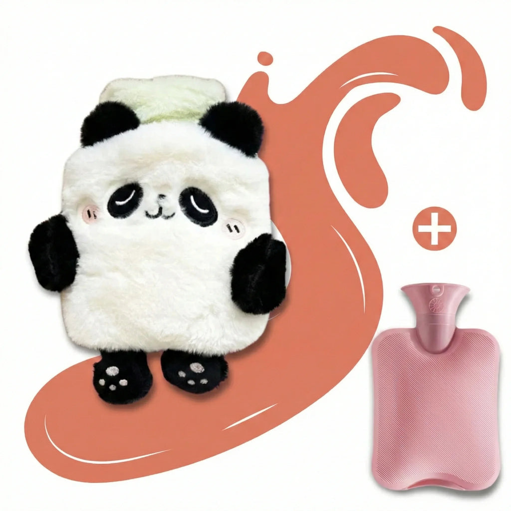 Bouillotte peluche à eau 750 ml | 4h de chaleur, animaux Kawaii (Panda, Ourson, Chiot, Chaton, Lapinou)