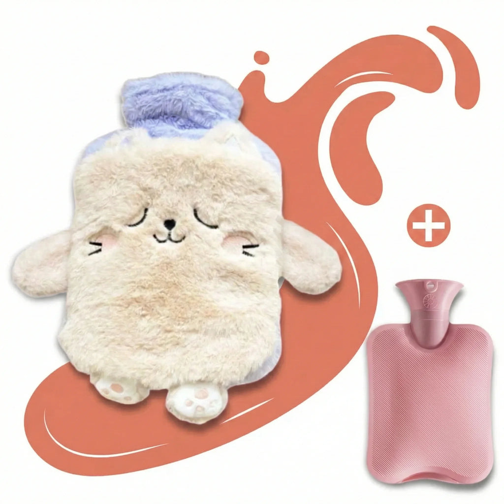 Bouillotte peluche à eau 750 ml | 4h de chaleur, animaux Kawaii (Panda, Ourson, Chiot, Chaton, Lapinou)