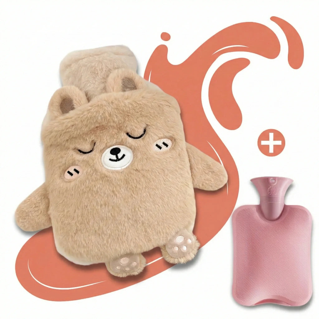 Bouillotte peluche à eau 750 ml | 4h de chaleur, animaux Kawaii (Panda, Ourson, Chiot, Chaton, Lapinou)