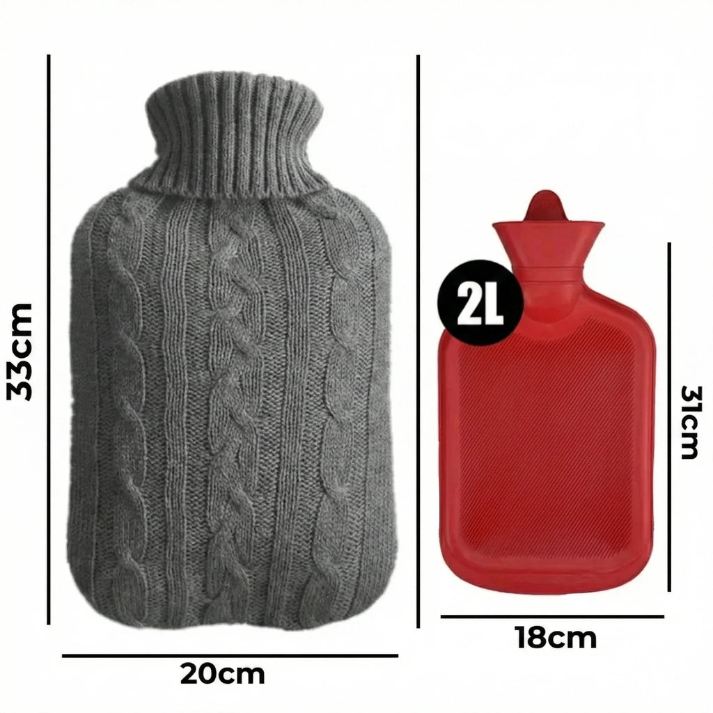 Grosse Bouillotte à Eau 2L avec Housse Tricotée – Chaleur Douce & Sensation Cocooning
