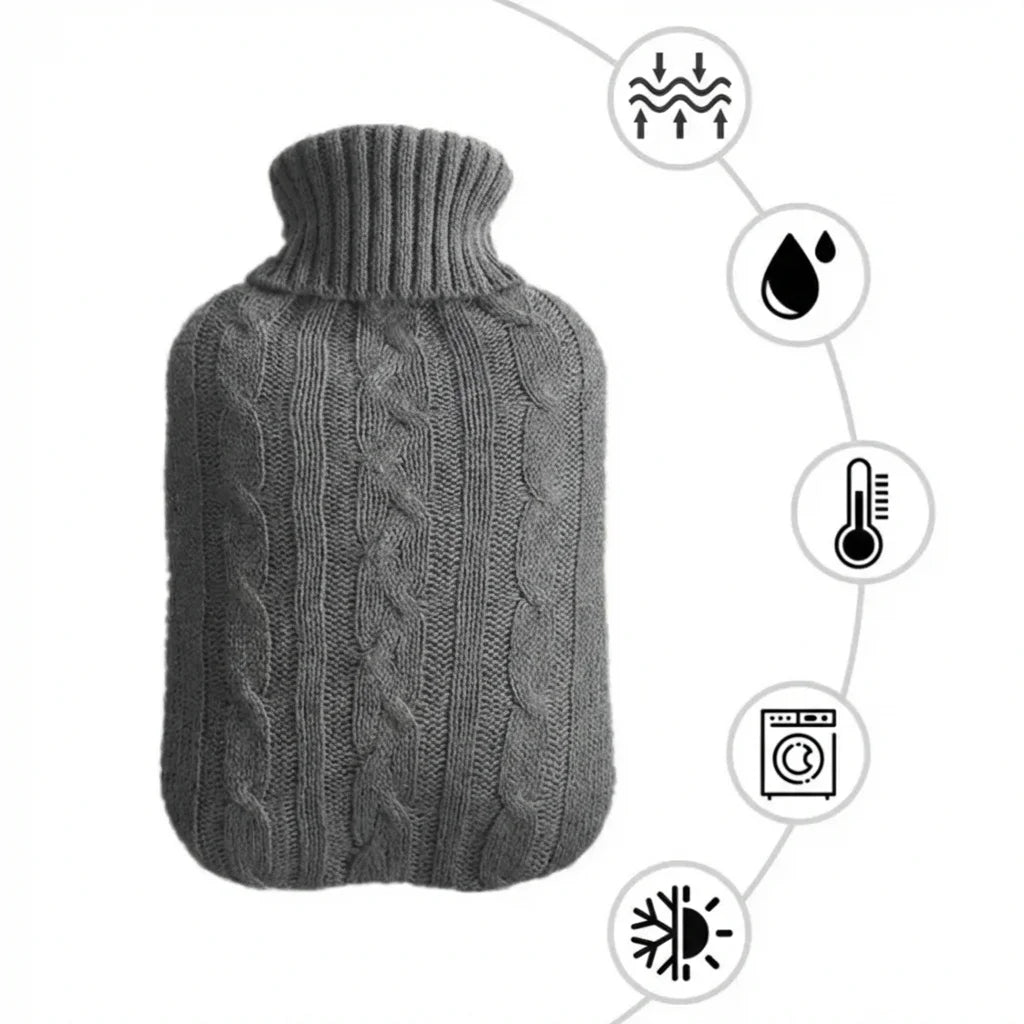 Grosse Bouillotte à Eau 2L avec Housse Tricotée – Chaleur Douce & Sensation Cocooning