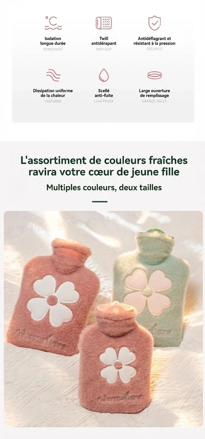 Bouillotte à Eau Motif Fleurie – Petit & Grand Modèle (500ml / 1L)