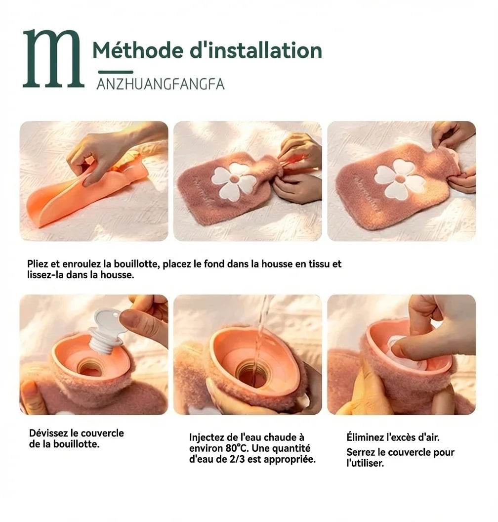 Bouillotte à Eau Motif Fleurie – Petit & Grand Modèle (500ml / 1L)